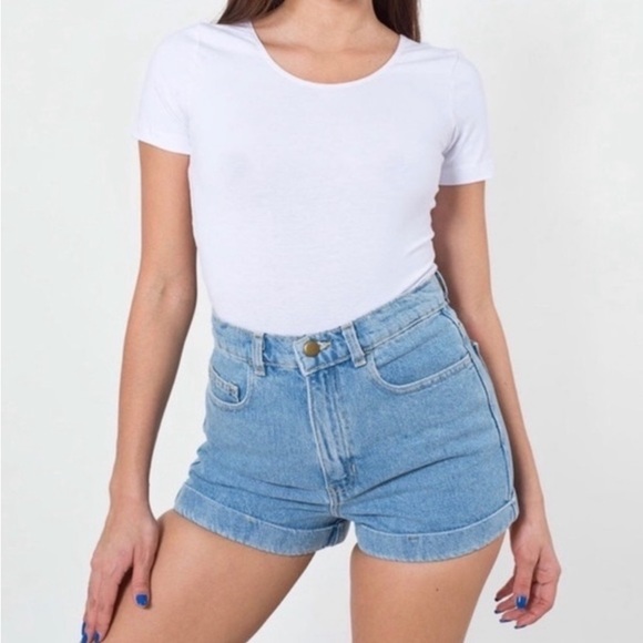 American Apparel High Waisted Cuffed Jean Shorts - Picture 2 of 7